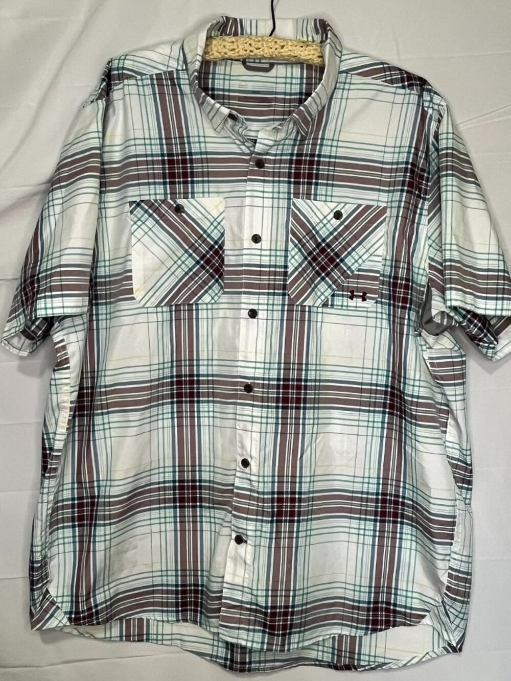 Under Armour HeatGear Loose Vented Plaid Performance Button Up Short Sleeve 2X